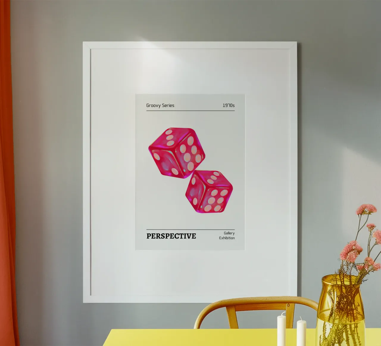 Groovy 1970s Dice "Perspective" Pop Art Print poster met kunststof frame van homdeco