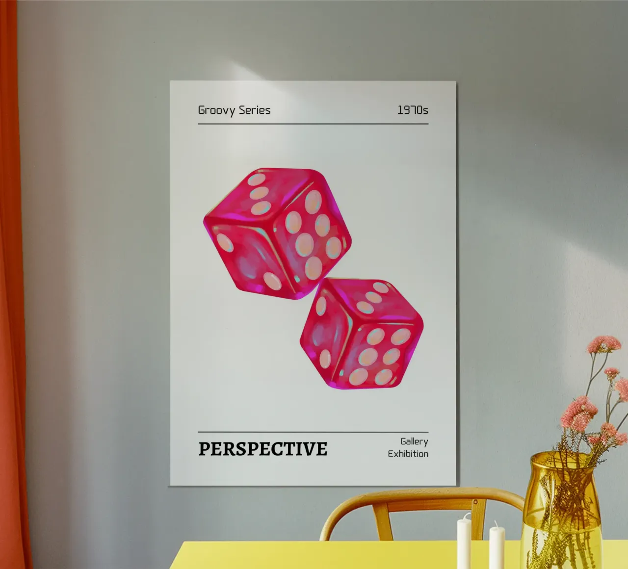 Groovy 1970s Dice "Perspective" Pop Art Print poster met kunststof frame van homdeco