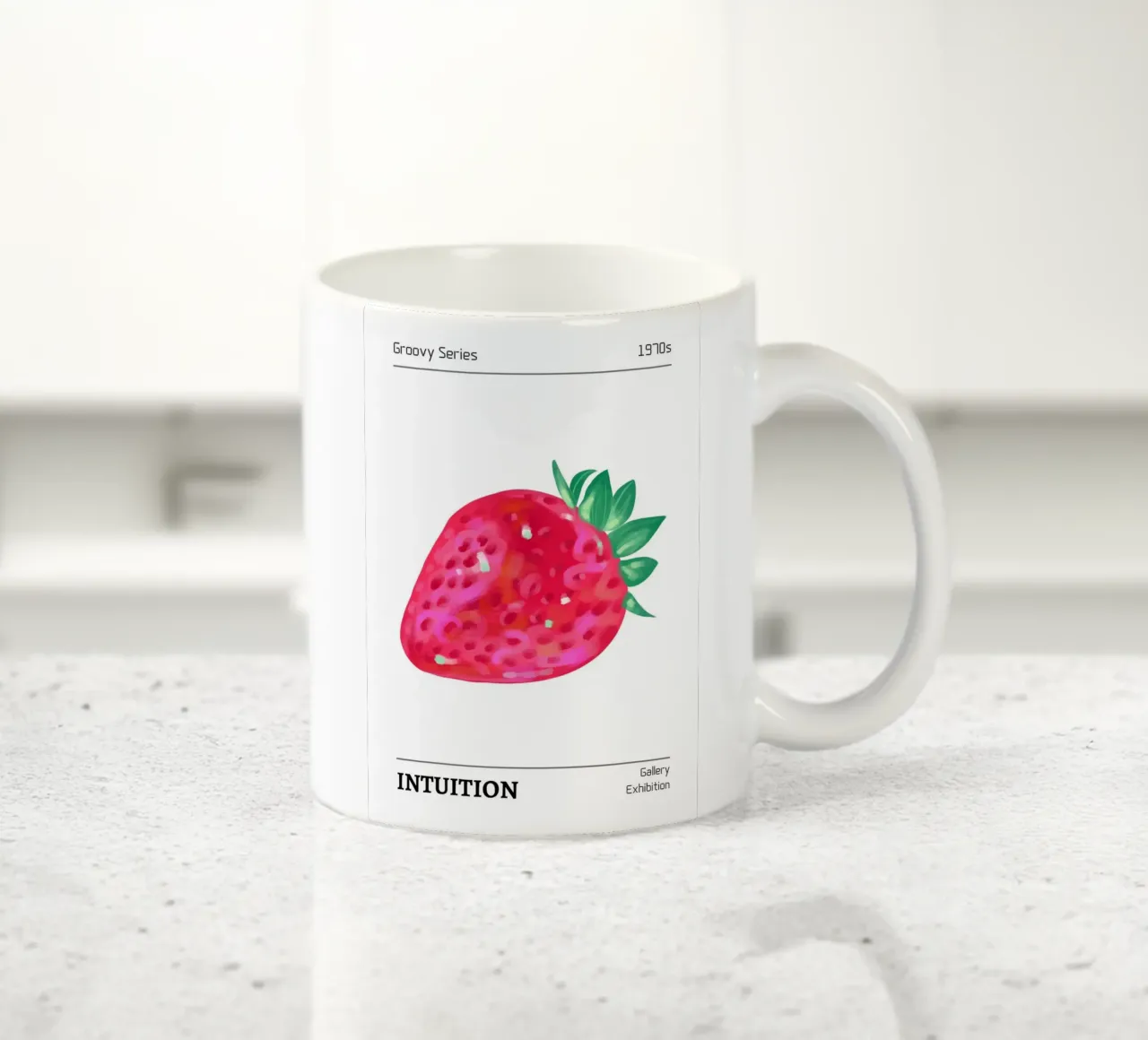 Groovy 1970s Strawberry "Intuition" Pop Art Print keramische mok van homdeco