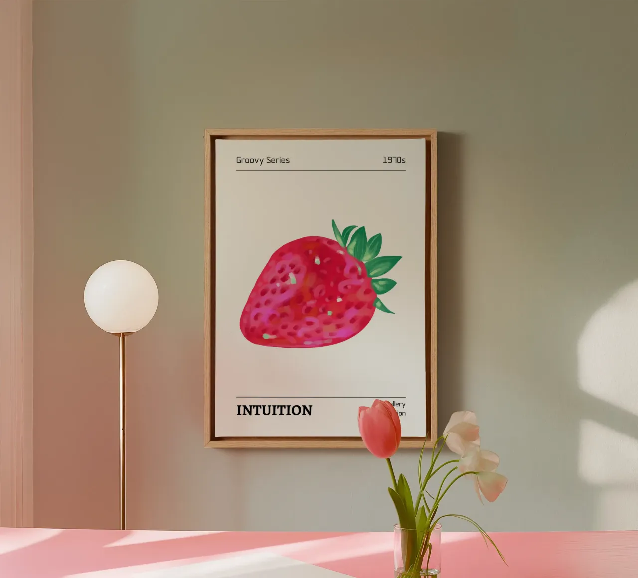 Groovy 1970s Strawberry "Intuition" Pop Art Print canvas met Baklijst van homdeco