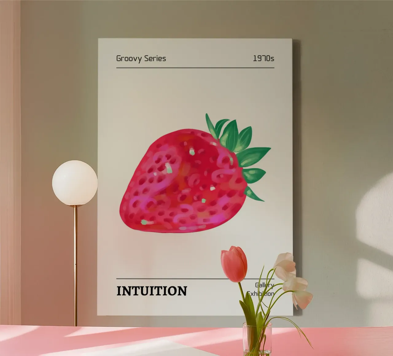 Groovy 1970s Strawberry "Intuition" Pop Art Print canvas met Baklijst van homdeco