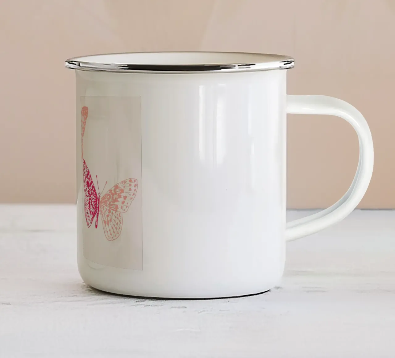 Ätherische Schmetterlinge Rosa & Pfirsich Ästhetische Kunst Emaille Tasse von homdeco