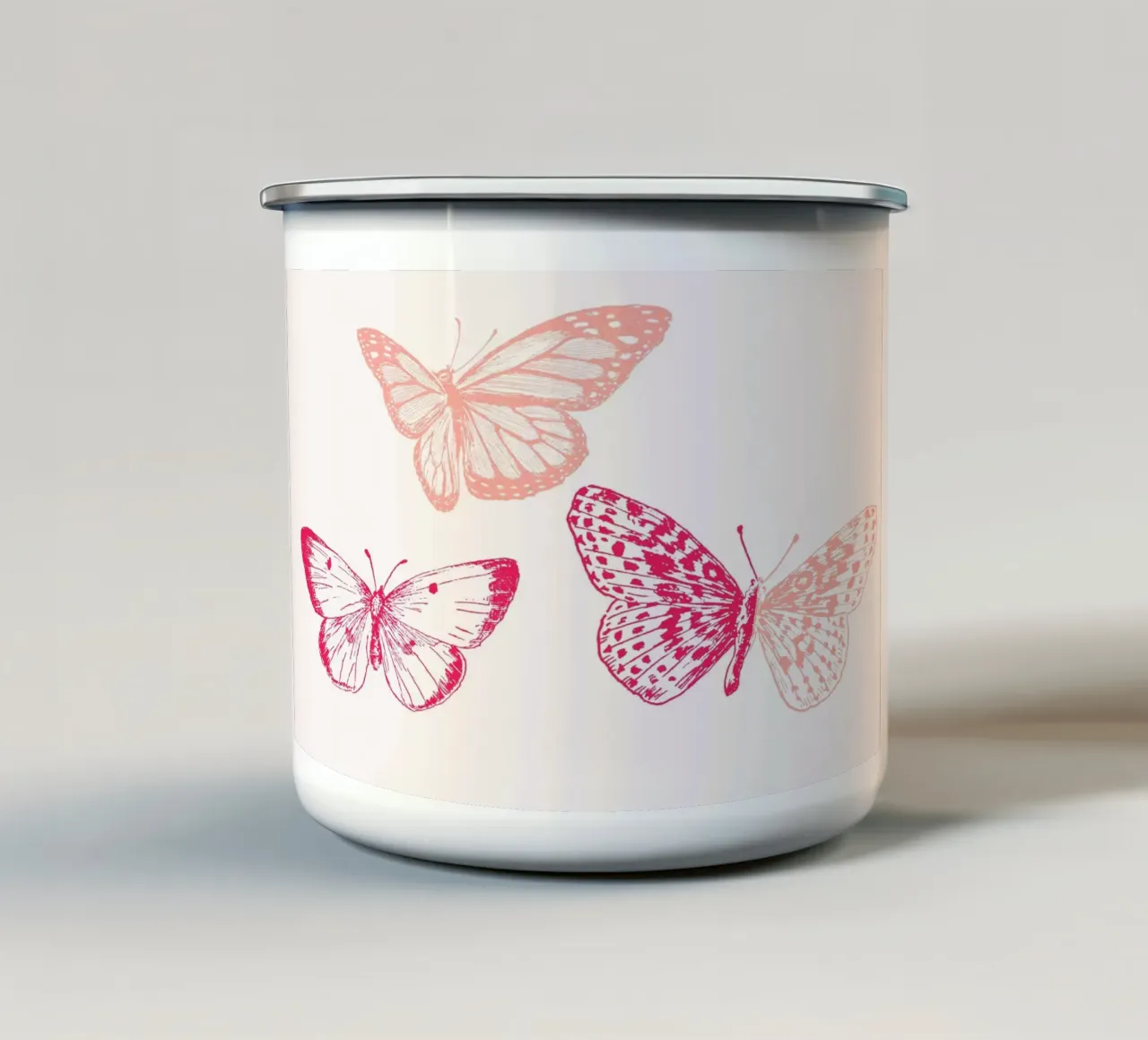 Ätherische Schmetterlinge Rosa & Pfirsich Ästhetische Kunst Emaille Tasse von homdeco