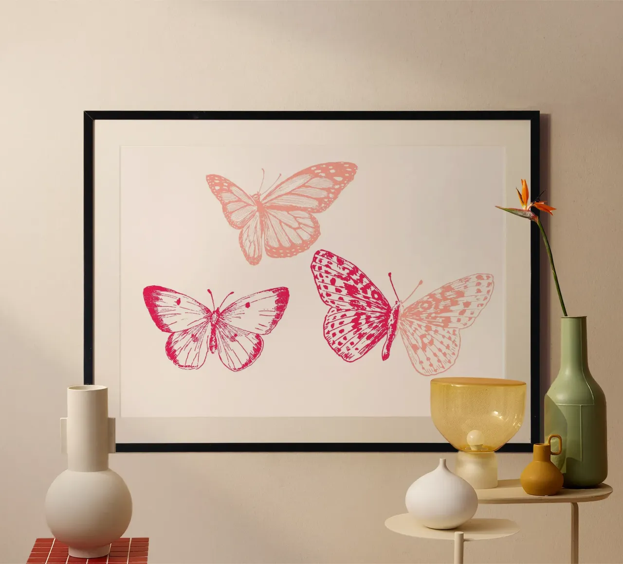 Ätherische Schmetterlinge Rosa & Pfirsich Ästhetische Kunst Poster von homdeco