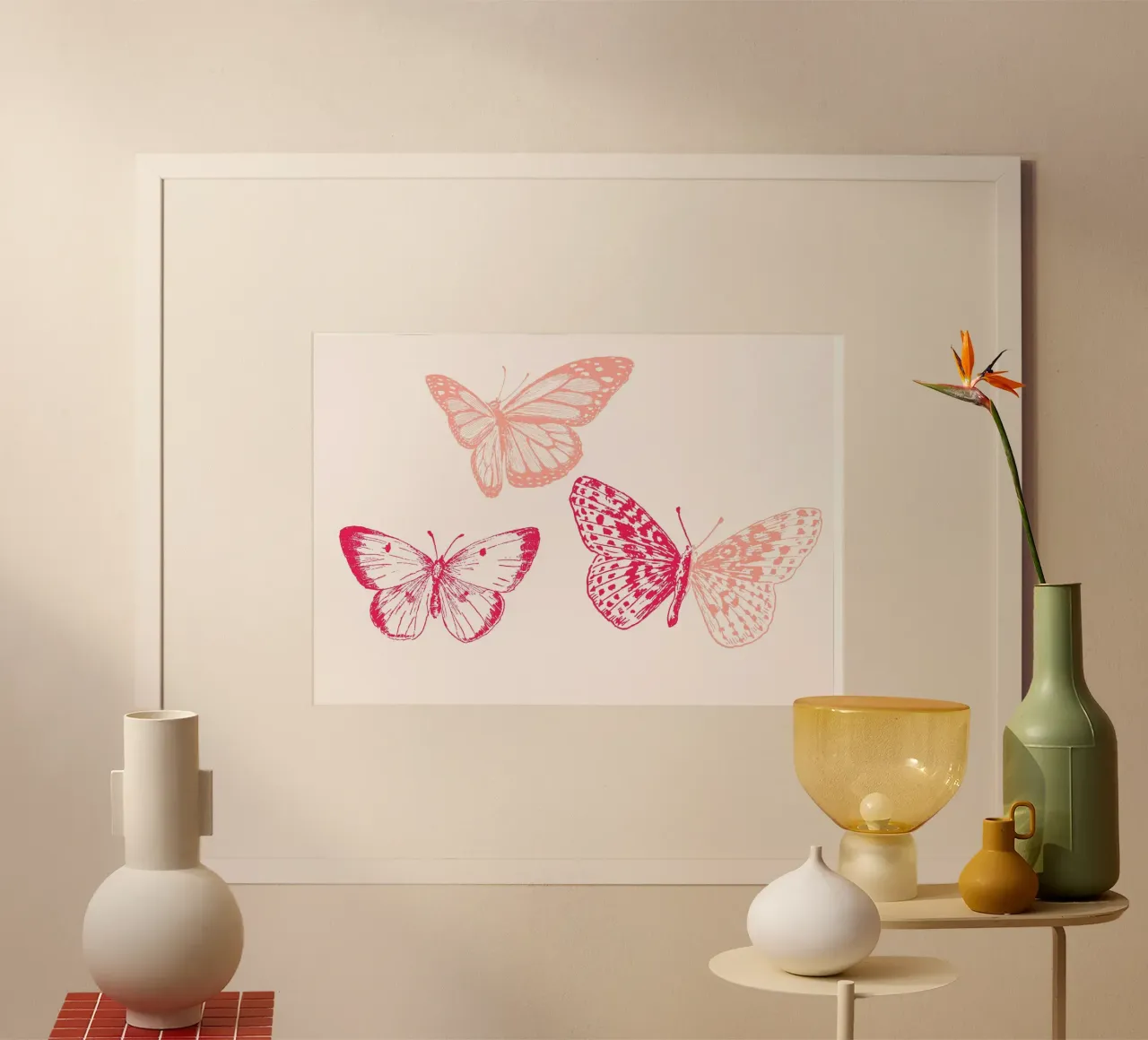 Ätherische Schmetterlinge Rosa & Pfirsich Ästhetische Kunst Poster von homdeco
