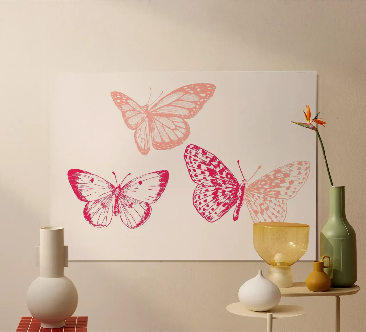 Ätherische Schmetterlinge Rosa & Pfirsich Ästhetische Kunst Poster von homdeco
