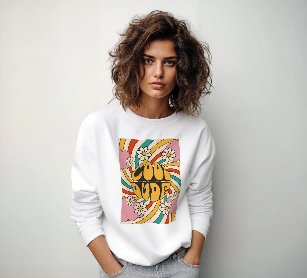 Groovy "Cool Dude" Retro Swirls & Gänseblümchen Kunst Sweatshirt von homdeco