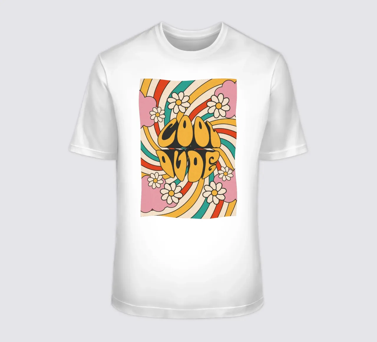 Arte retrò "Cool Dude" con volute e margherite t-shirt da homdeco