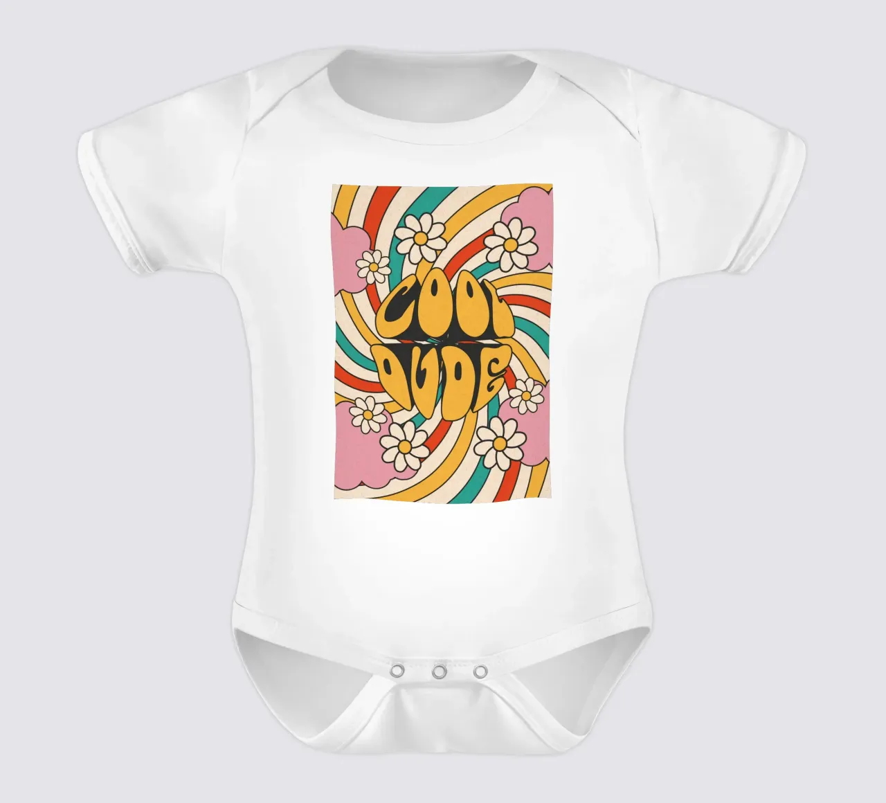 Groovy "Cool Dude" Retro Swirls & Gänseblümchen Kunst Kurzarm Babybody von homdeco