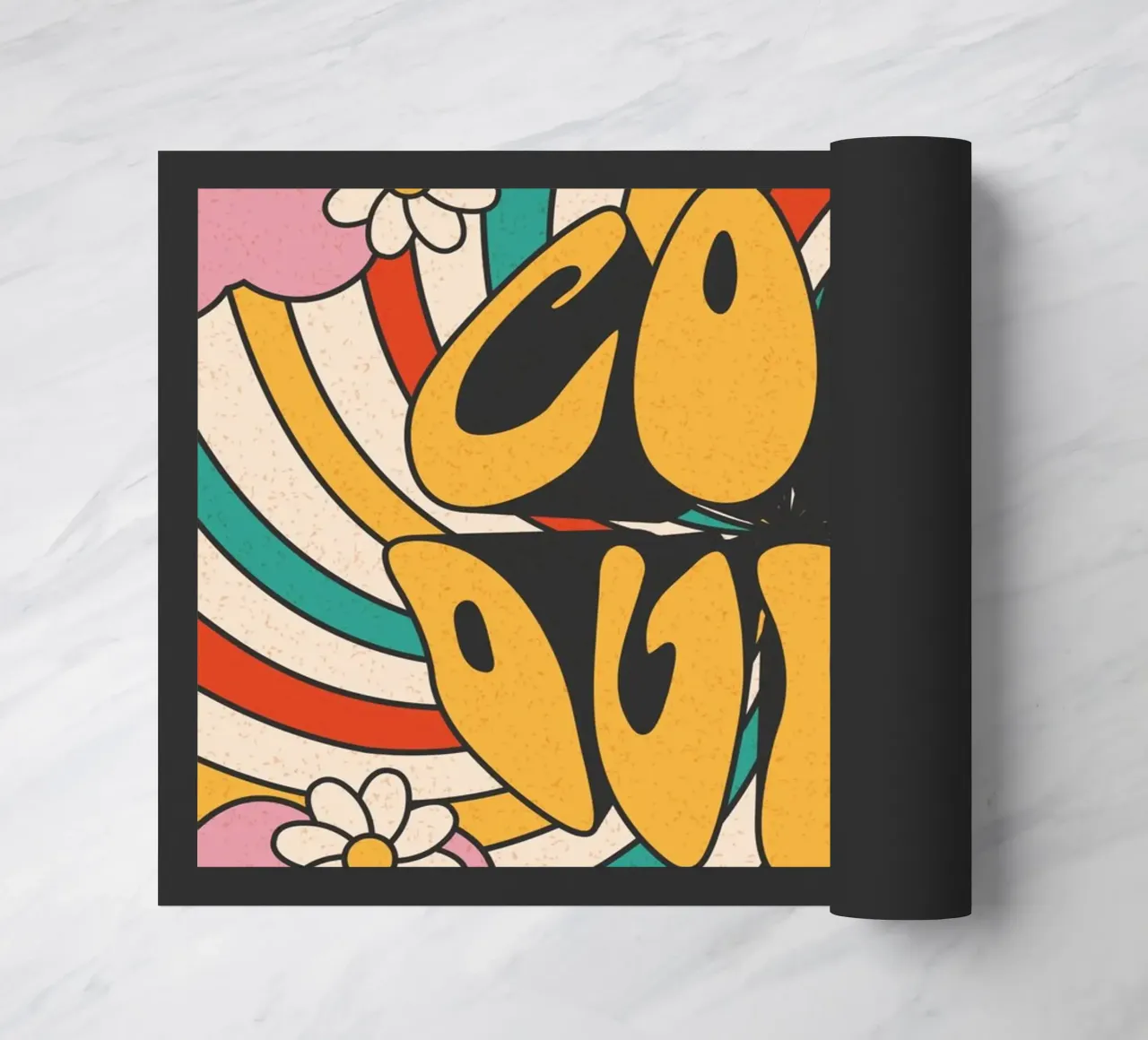 Groovy "Cool Dude" Retro Swirls & Gänseblümchen Kunst Fußmatte von homdeco