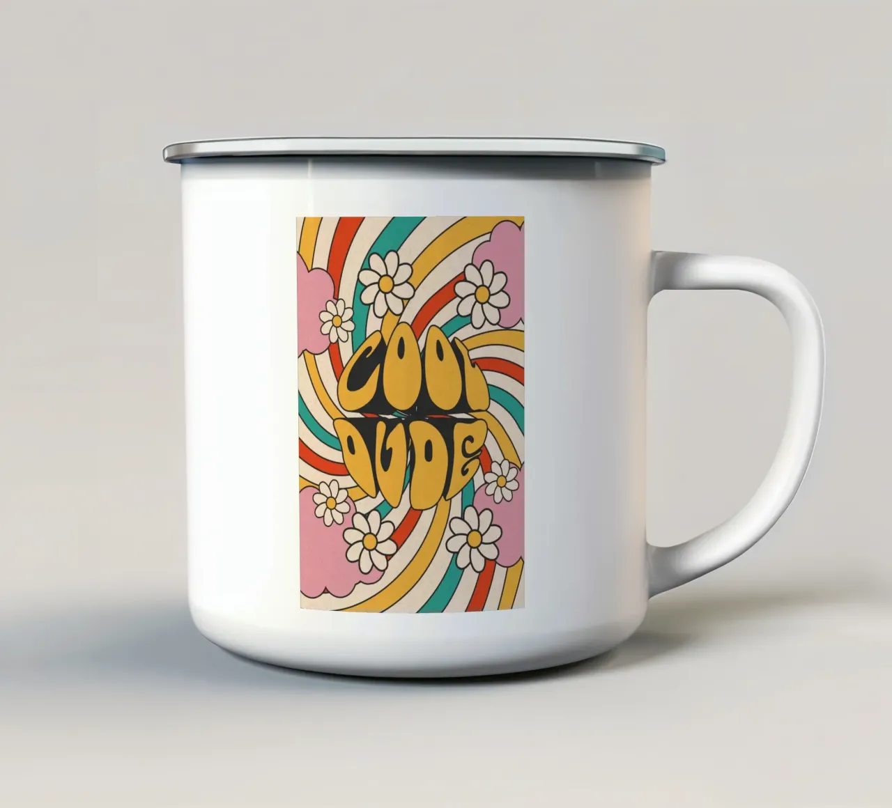 Groovy "Cool Dude" Retro Swirls & Gänseblümchen Kunst Emaille Tasse von homdeco