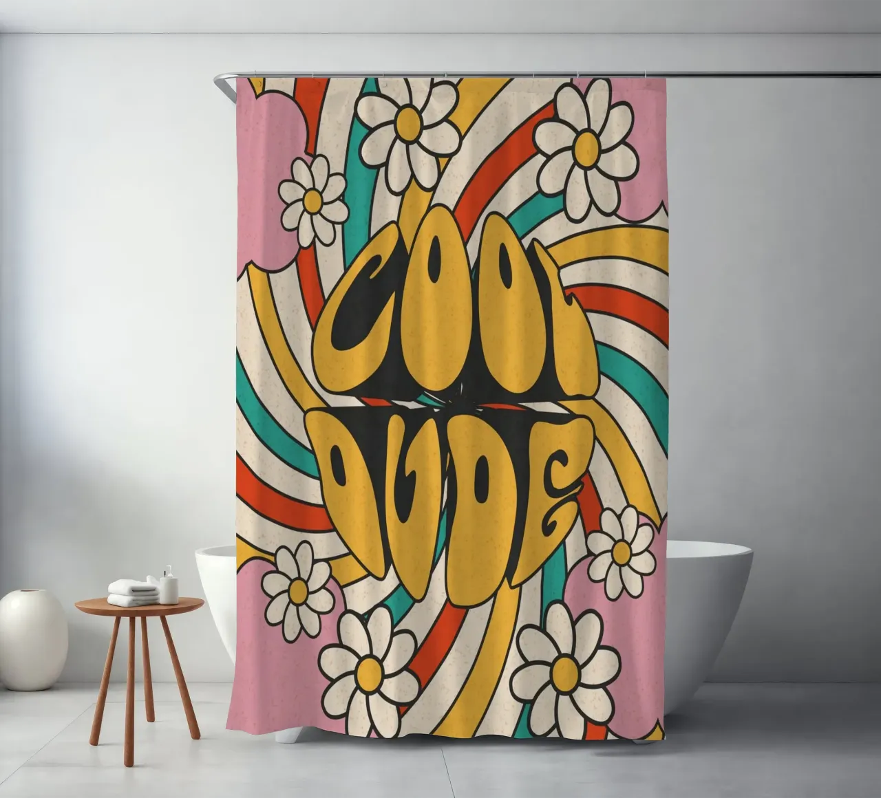 Groovy "Cool Dude" Retro Swirls & Gänseblümchen Kunst Duschvorhang von homdeco