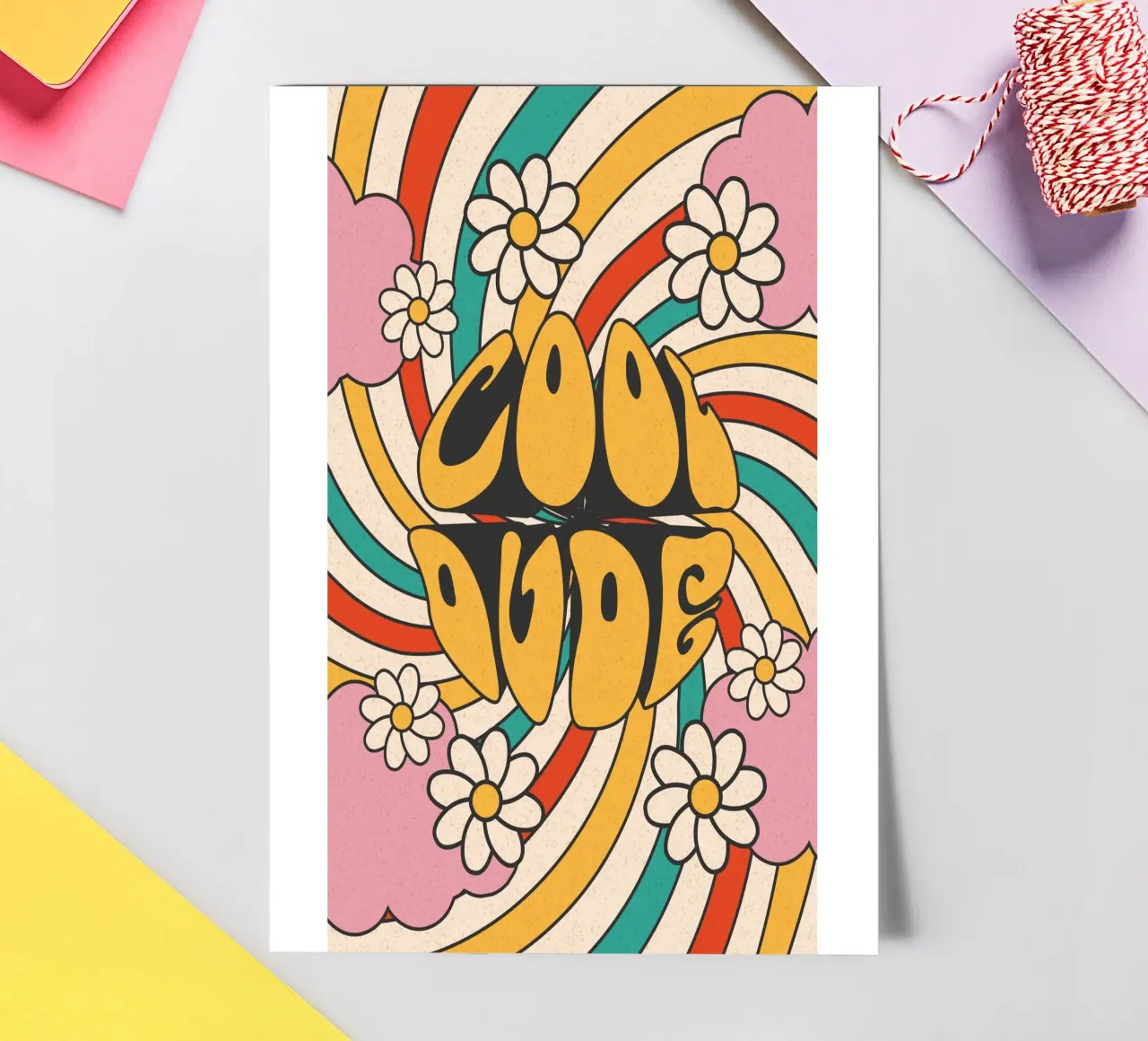 Groovy "Cool Dude" Retro Swirls & Gänseblümchen Kunst Stickerbogen von homdeco
