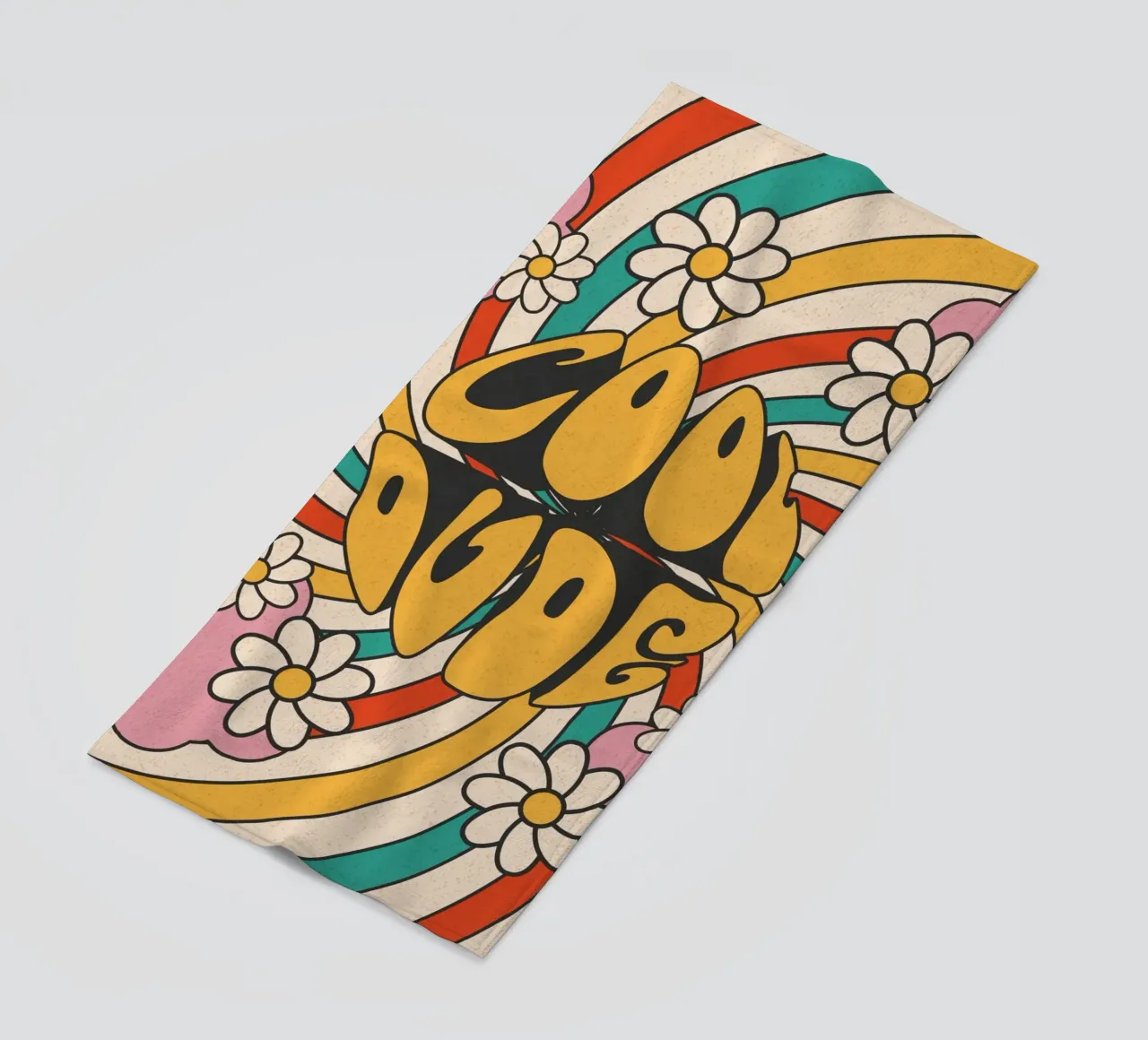 Groovy "Cool Dude" Retro Swirls & Gänseblümchen Kunst Strandtuch von homdeco
