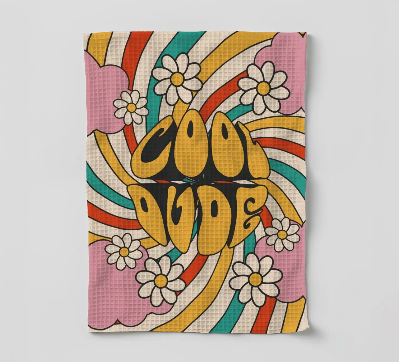 Groovy "Cool Dude" Retro Swirls & Gänseblümchen Kunst Geschirrtuch von homdeco