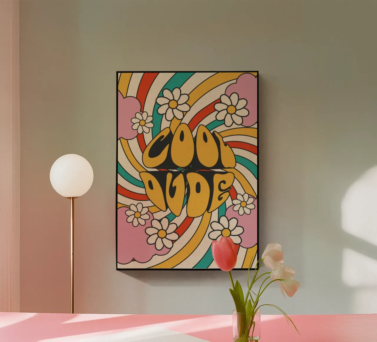 Arte retrò "Cool Dude" con volute e margherite plexiglass da homdeco