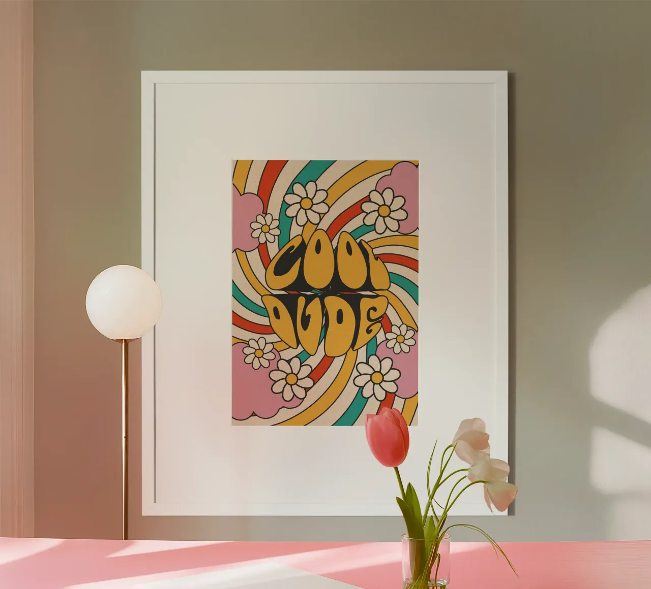 Groovy "Cool Dude" Retro Swirls & Gänseblümchen Kunst Hahnemühle von homdeco