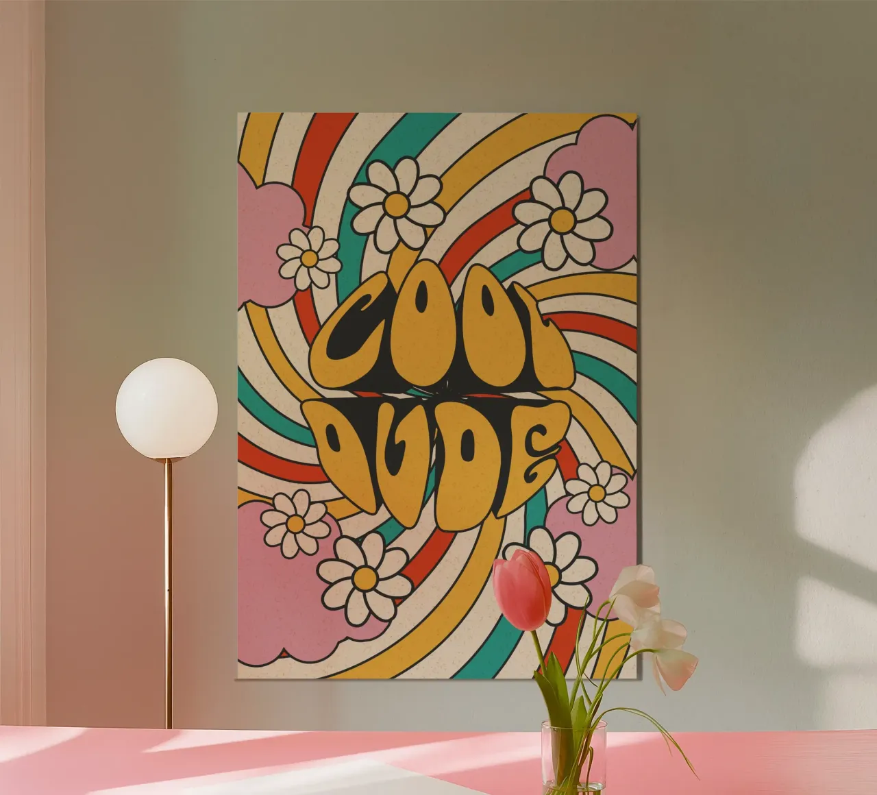 Groovy "Cool Dude" Retro Swirls & Gänseblümchen Kunst Hahnemühle von homdeco