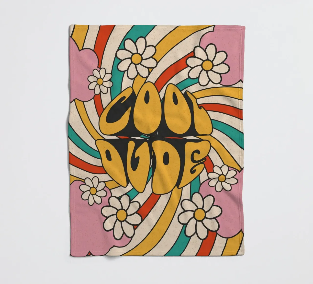 Groovy "Cool Dude" Retro Swirls & Gänseblümchen Kunst Fleecedecke von homdeco