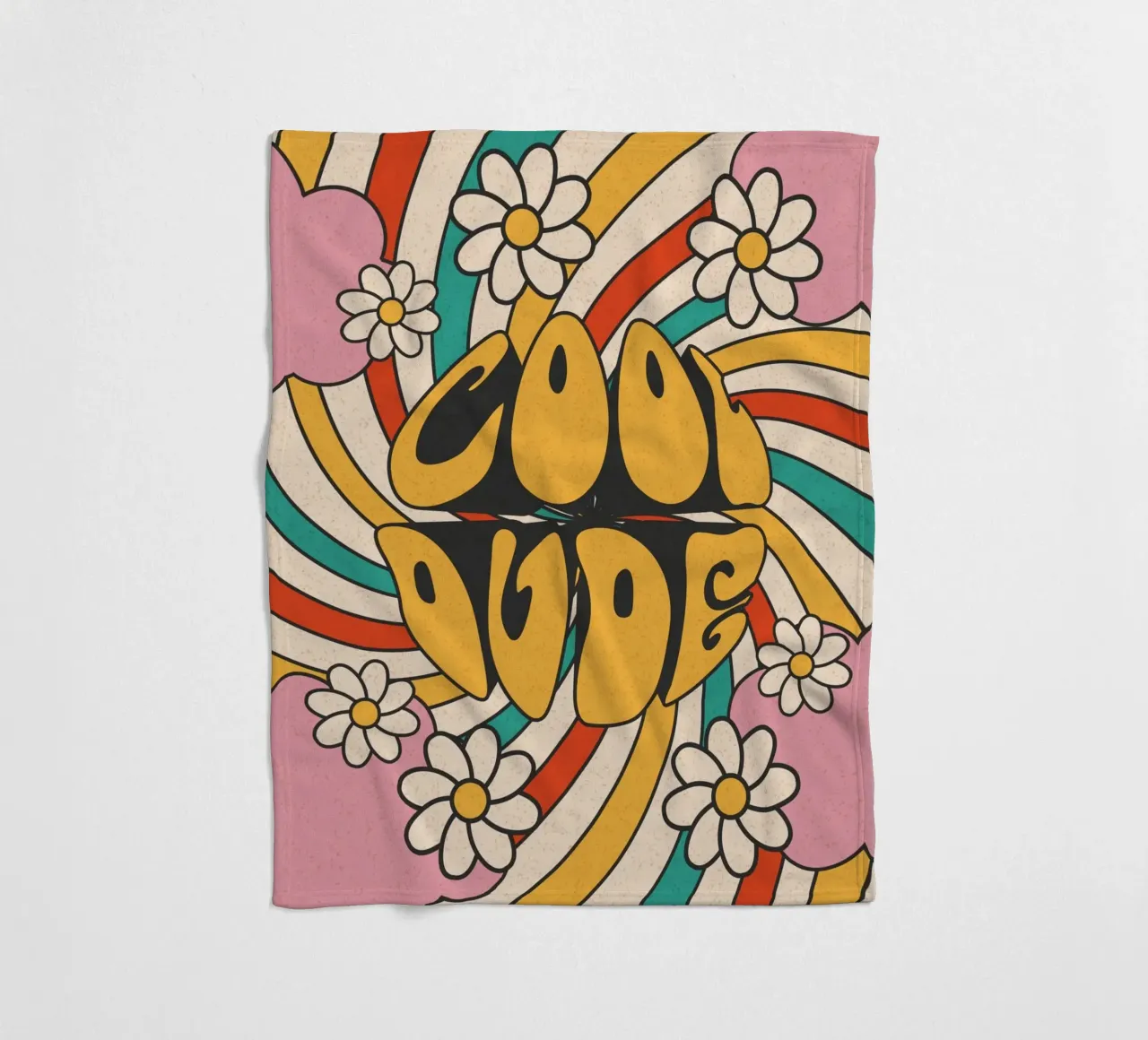 Groovy "Cool Dude" Retro Swirls & Gänseblümchen Kunst Fleecedecke von homdeco