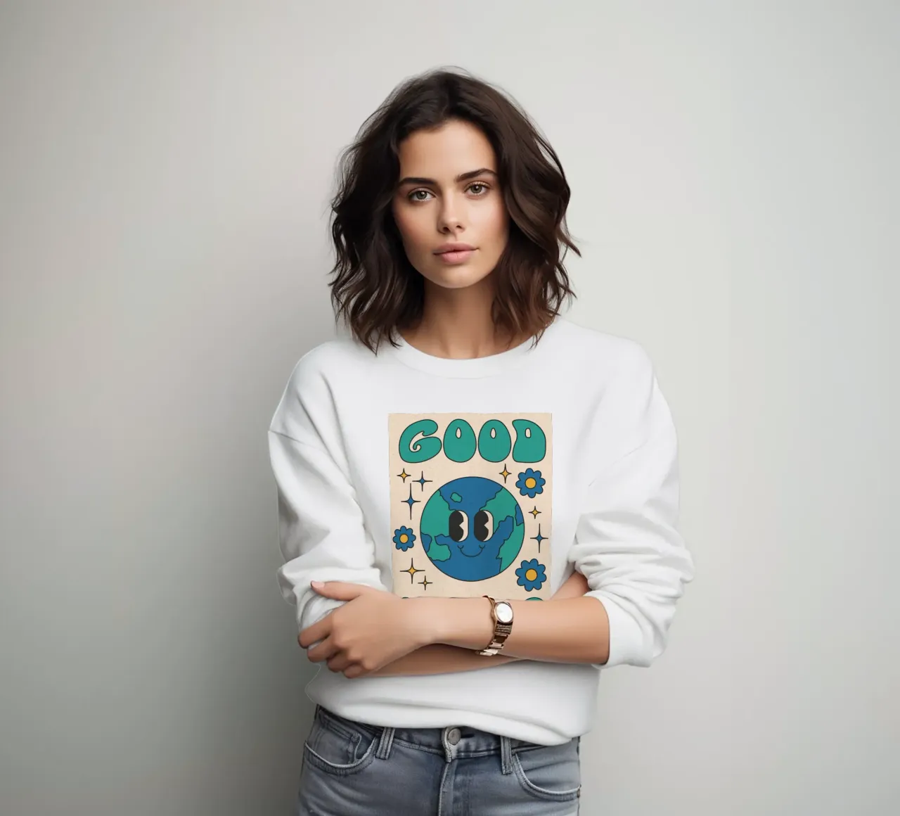 Groovy Good Vibes Aarde Dag Retro Kunstdruk sweatshirt van homdeco