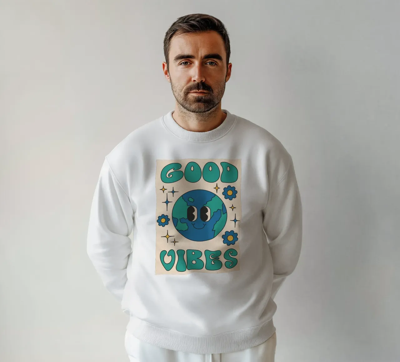 Groovy Good Vibes Aarde Dag Retro Kunstdruk sweatshirt van homdeco