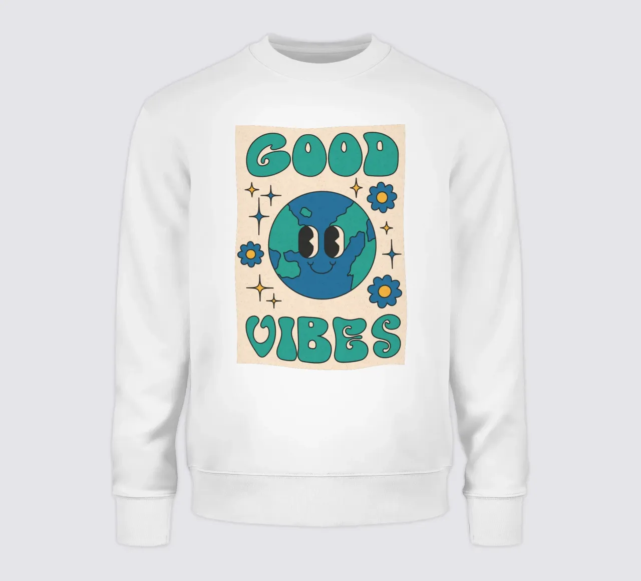 Groovy Good Vibes Aarde Dag Retro Kunstdruk sweatshirt van homdeco