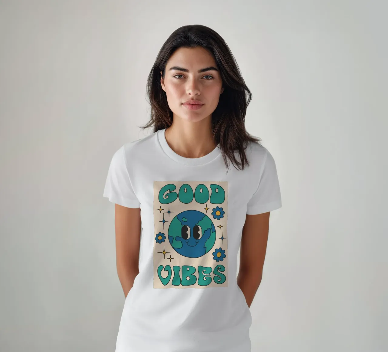 Groovy Good Vibes Aarde Dag Retro Kunstdruk t-shirt van homdeco