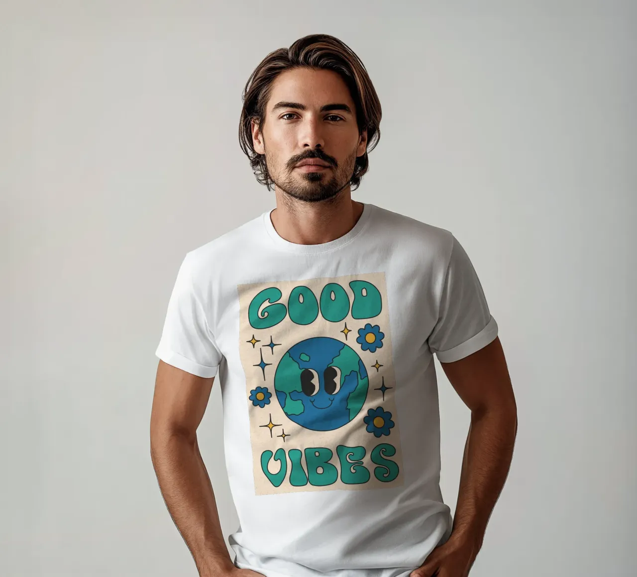Groovy Good Vibes Aarde Dag Retro Kunstdruk t-shirt van homdeco