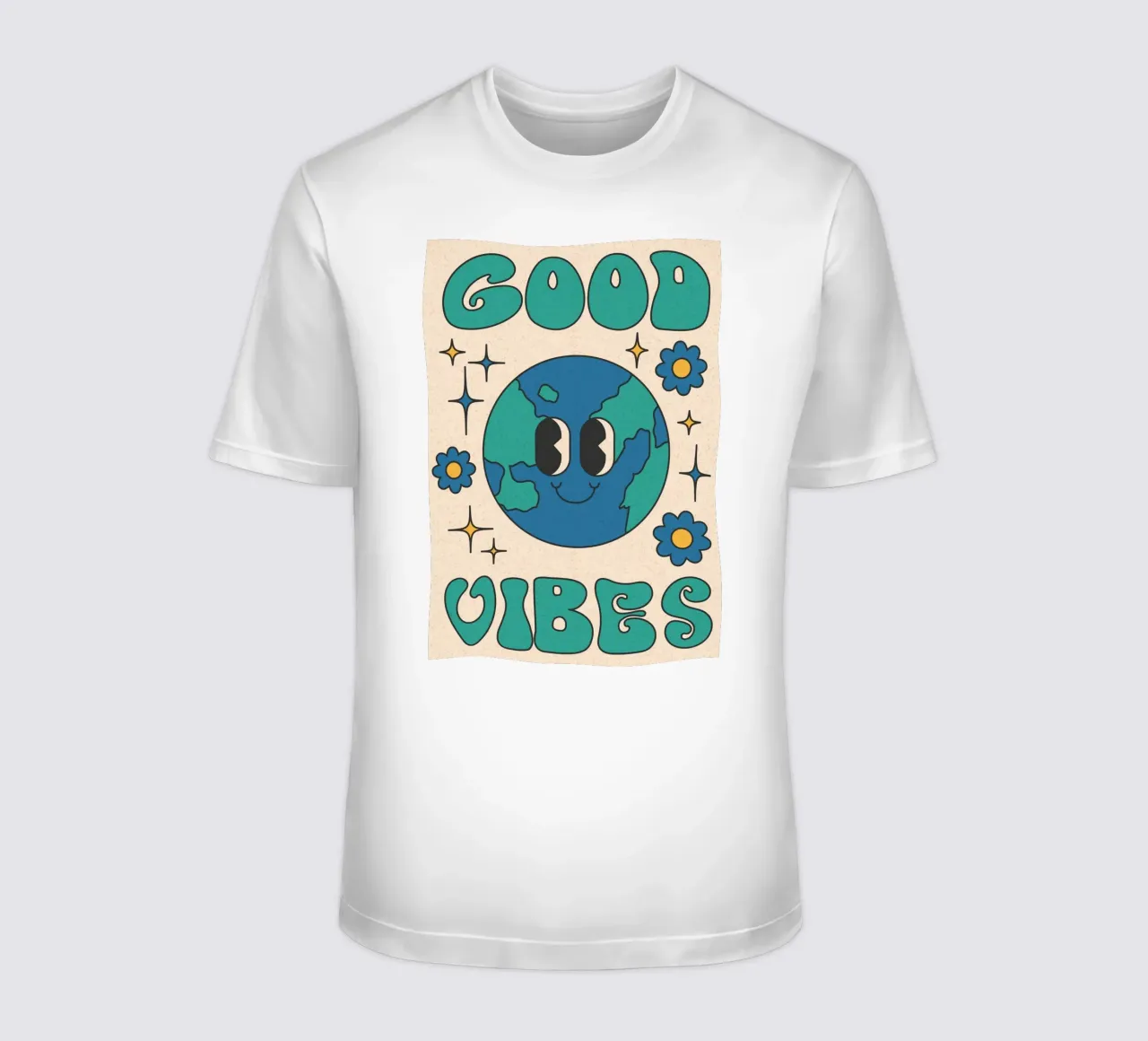 Groovy Good Vibes Aarde Dag Retro Kunstdruk t-shirt van homdeco