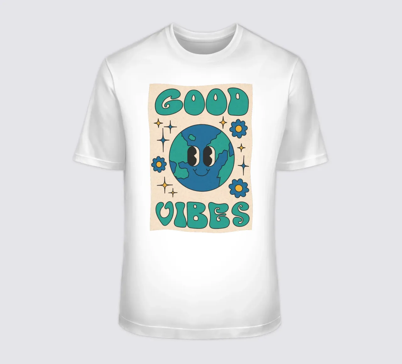 Groovy Good Vibes Aarde Dag Retro Kunstdruk t-shirt van homdeco