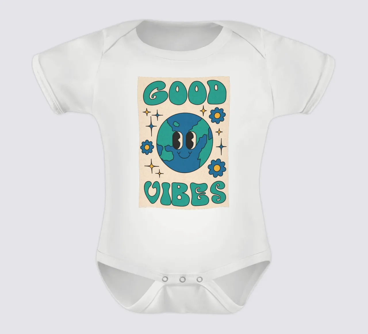 Groovy Good Vibes Aarde Dag Retro Kunstdruk babyrompertje korte mouwen van homdeco