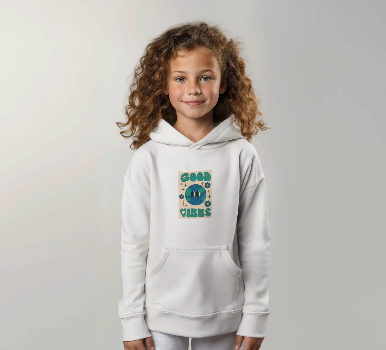 Stampa d'arte retrò Groovy Good Vibes Earth Day felpa bambino con cappuccio da homdeco