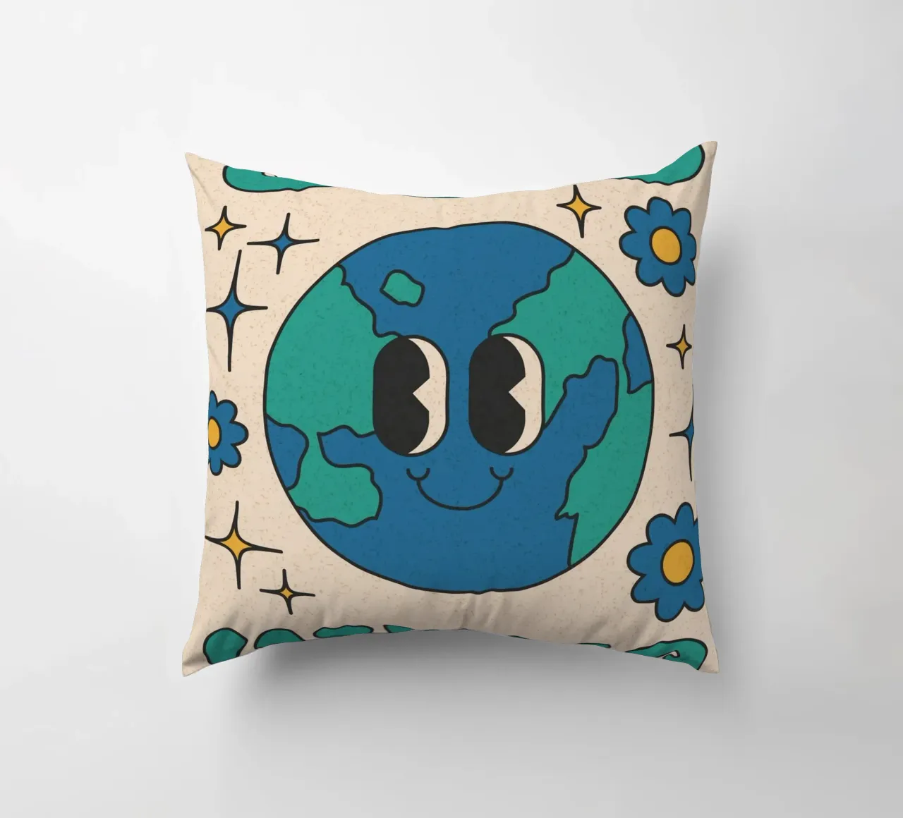 Groovy Good Vibes Aarde Dag Retro Kunstdruk kussen van homdeco