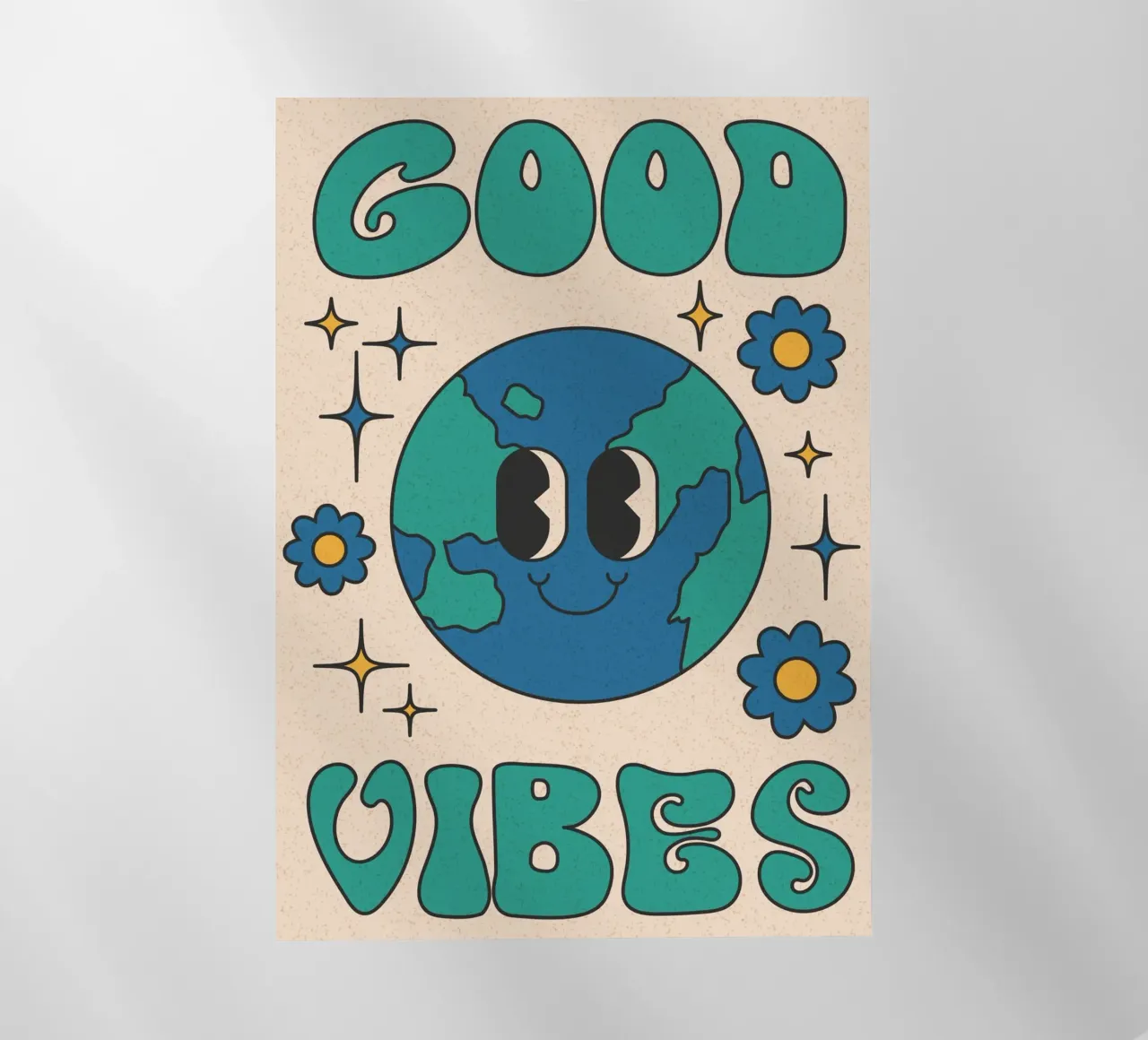 Groovy Good Vibes Aarde Dag Retro Kunstdruk backlit folie van homdeco