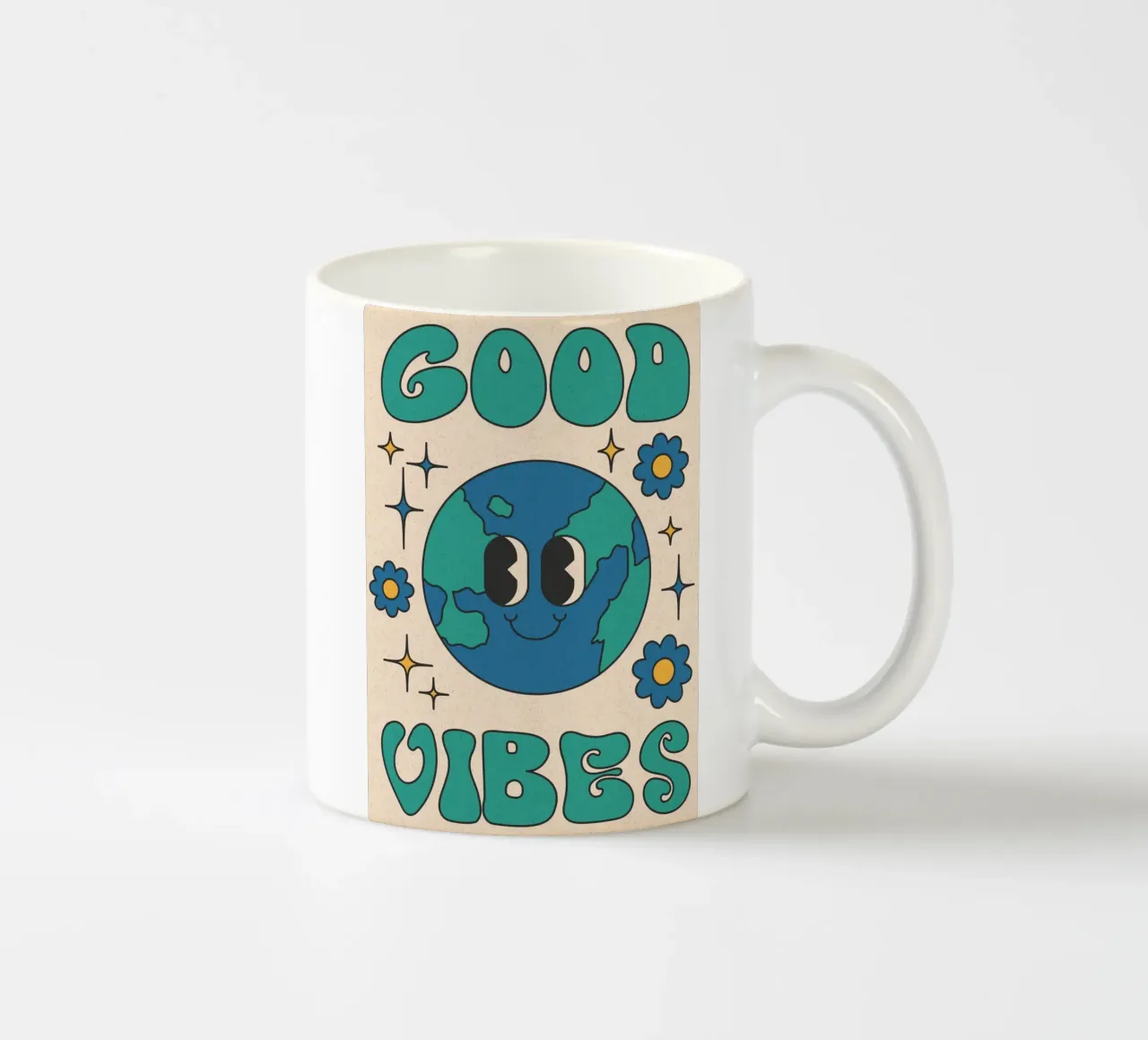 Groovy Good Vibes Aarde Dag Retro Kunstdruk keramische mok van homdeco