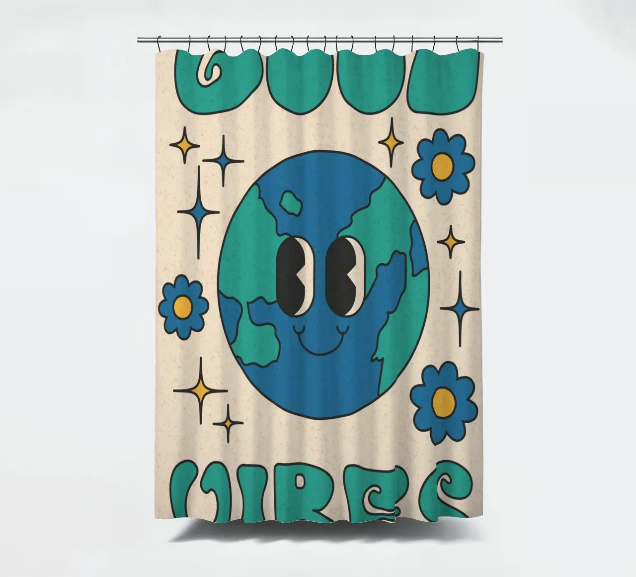 Groovy Good Vibes Earth Day Retro Kunstdruck Duschvorhang von homdeco