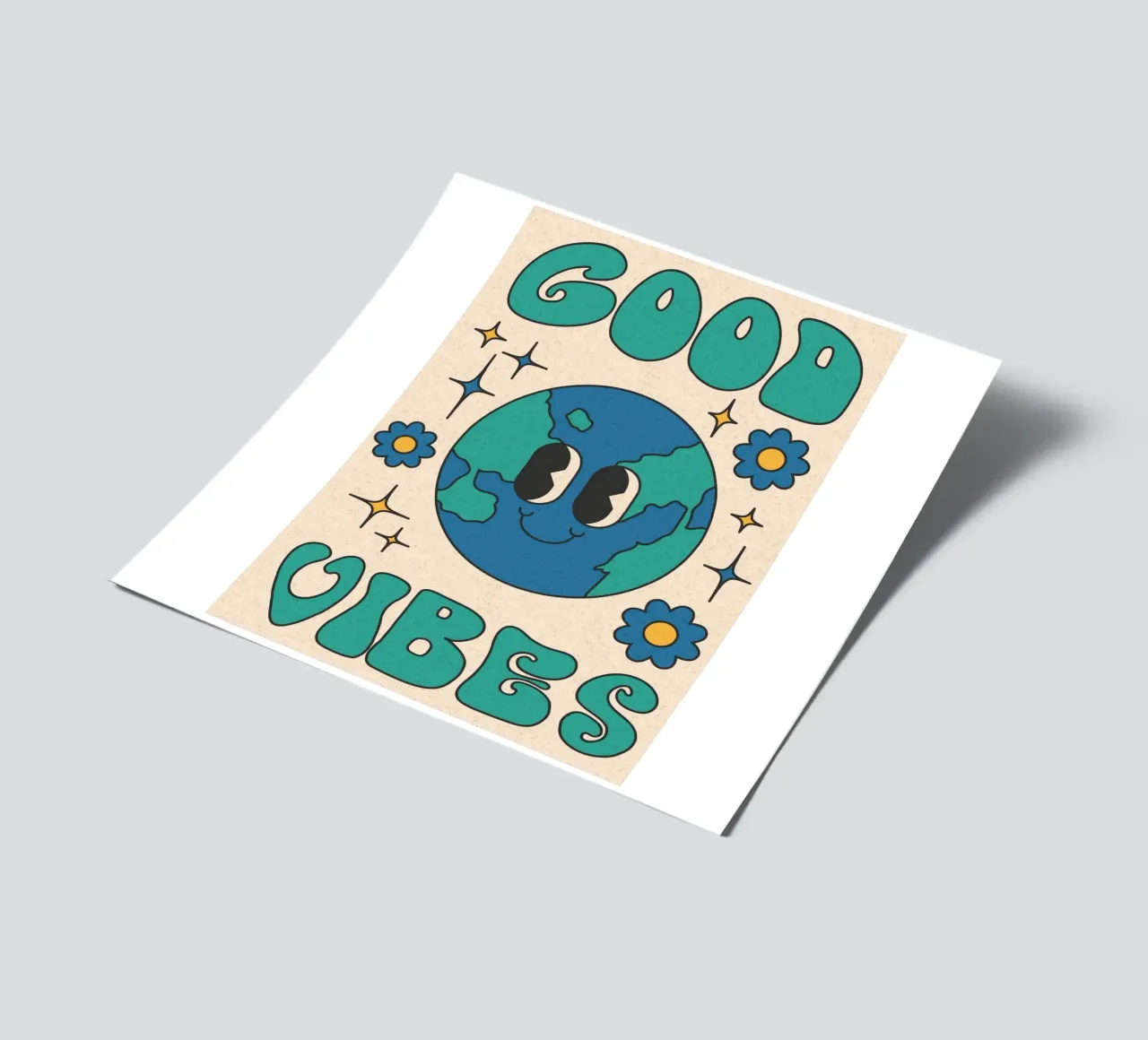 Groovy Good Vibes Aarde Dag Retro Kunstdruk stickervel van homdeco