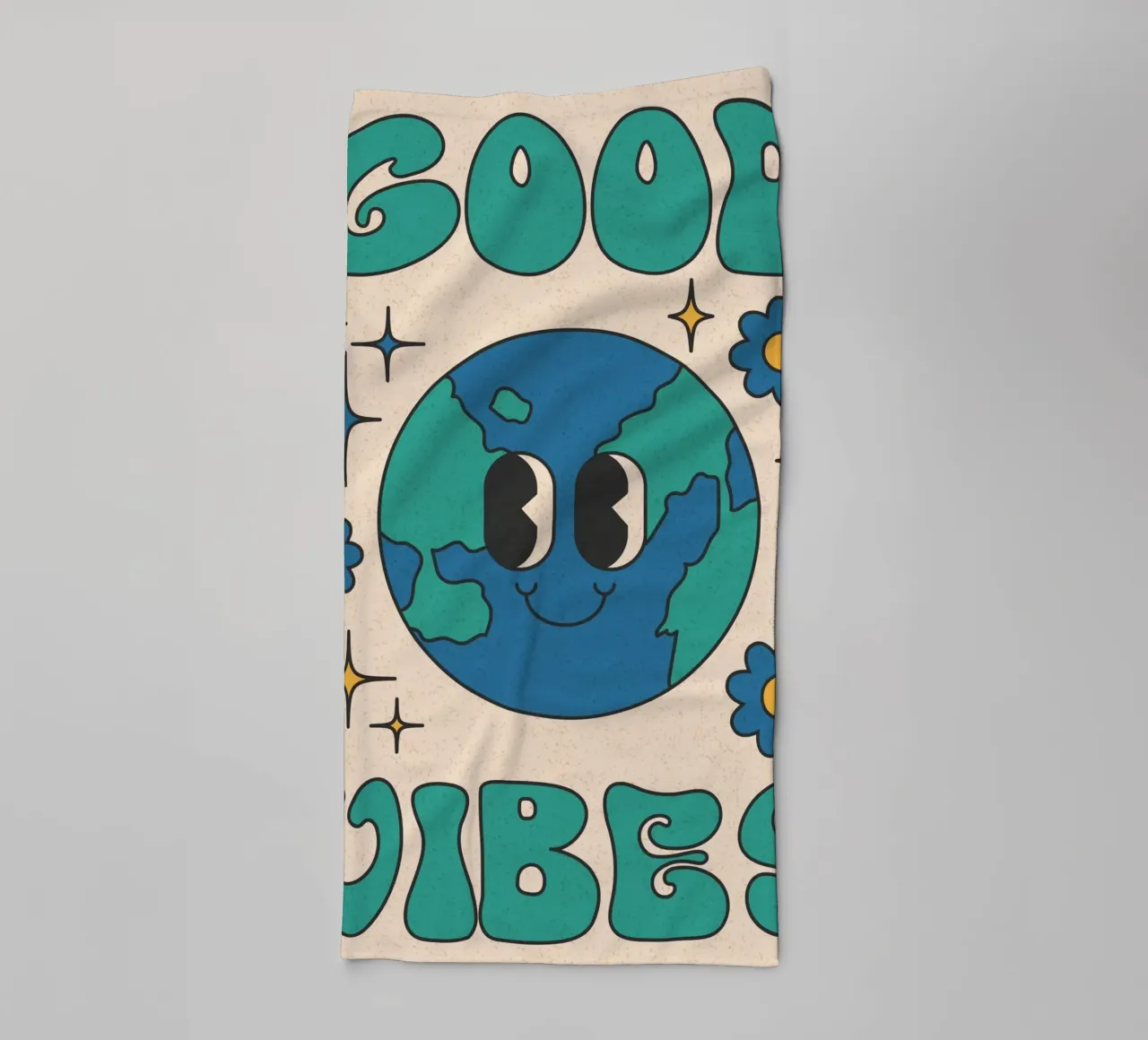 Groovy Good Vibes Aarde Dag Retro Kunstdruk badhanddoek van homdeco