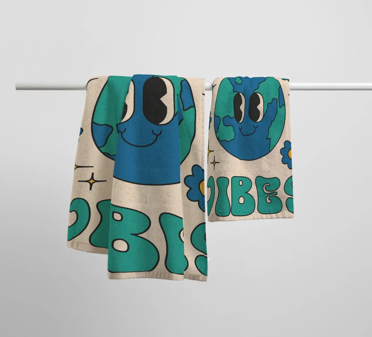 Groovy Good Vibes Aarde Dag Retro Kunstdruk badhanddoek van homdeco