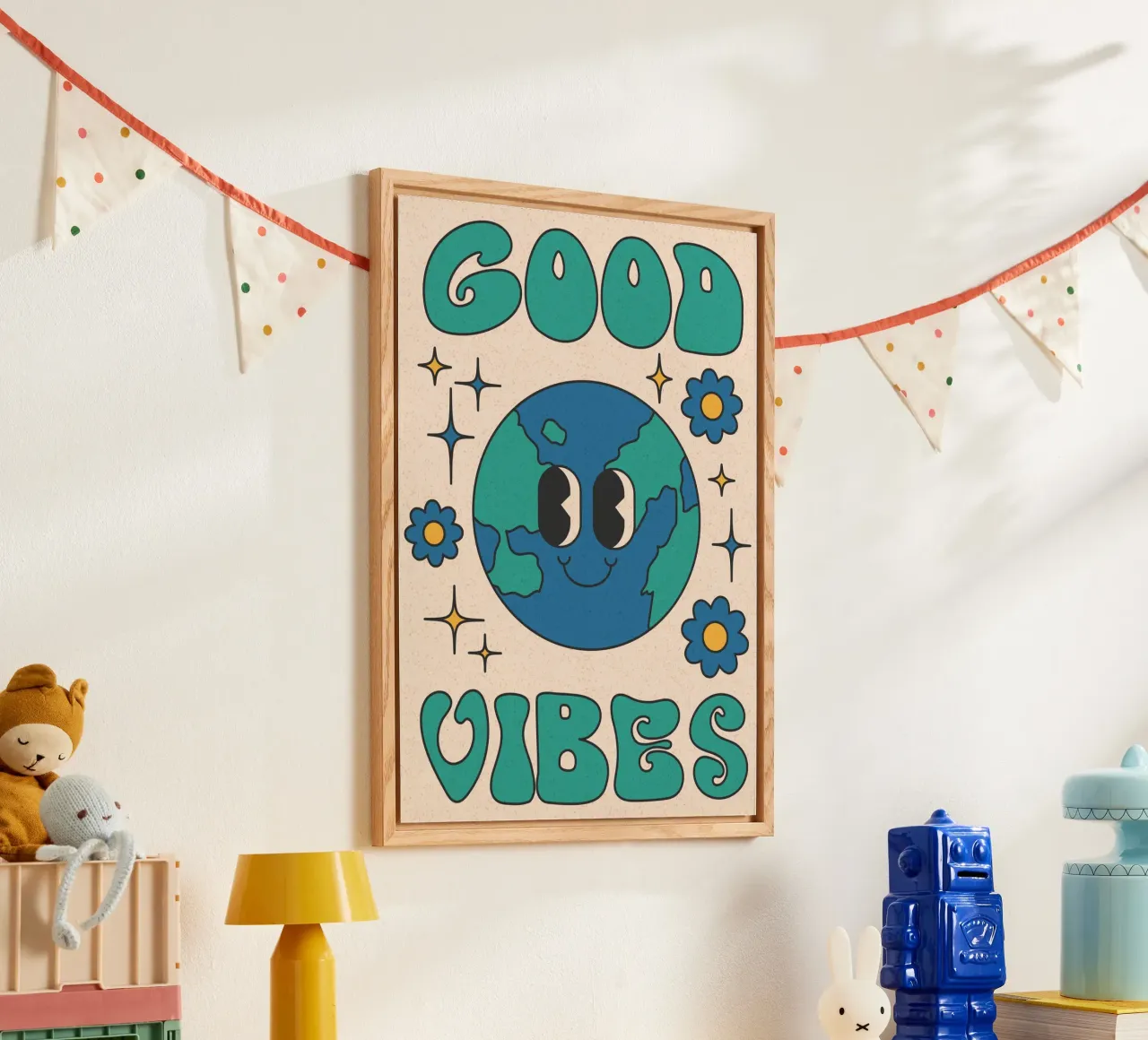 Groovy Good Vibes Aarde Dag Retro Kunstdruk acryl van homdeco