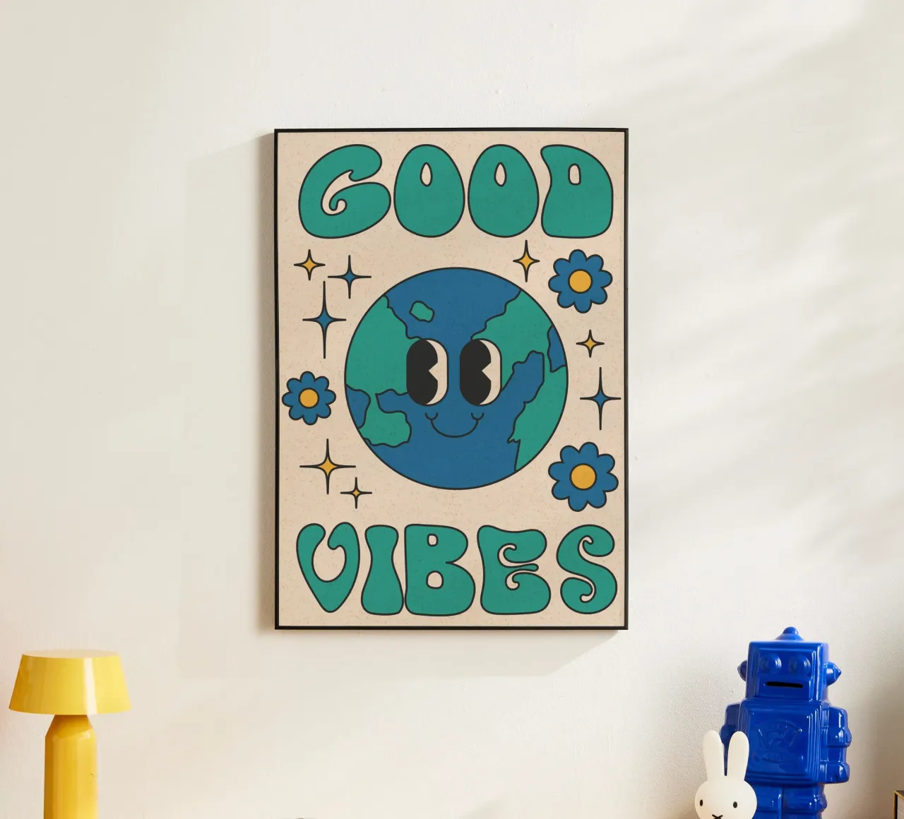 Groovy Good Vibes Aarde Dag Retro Kunstdruk aluminium-dibond van homdeco