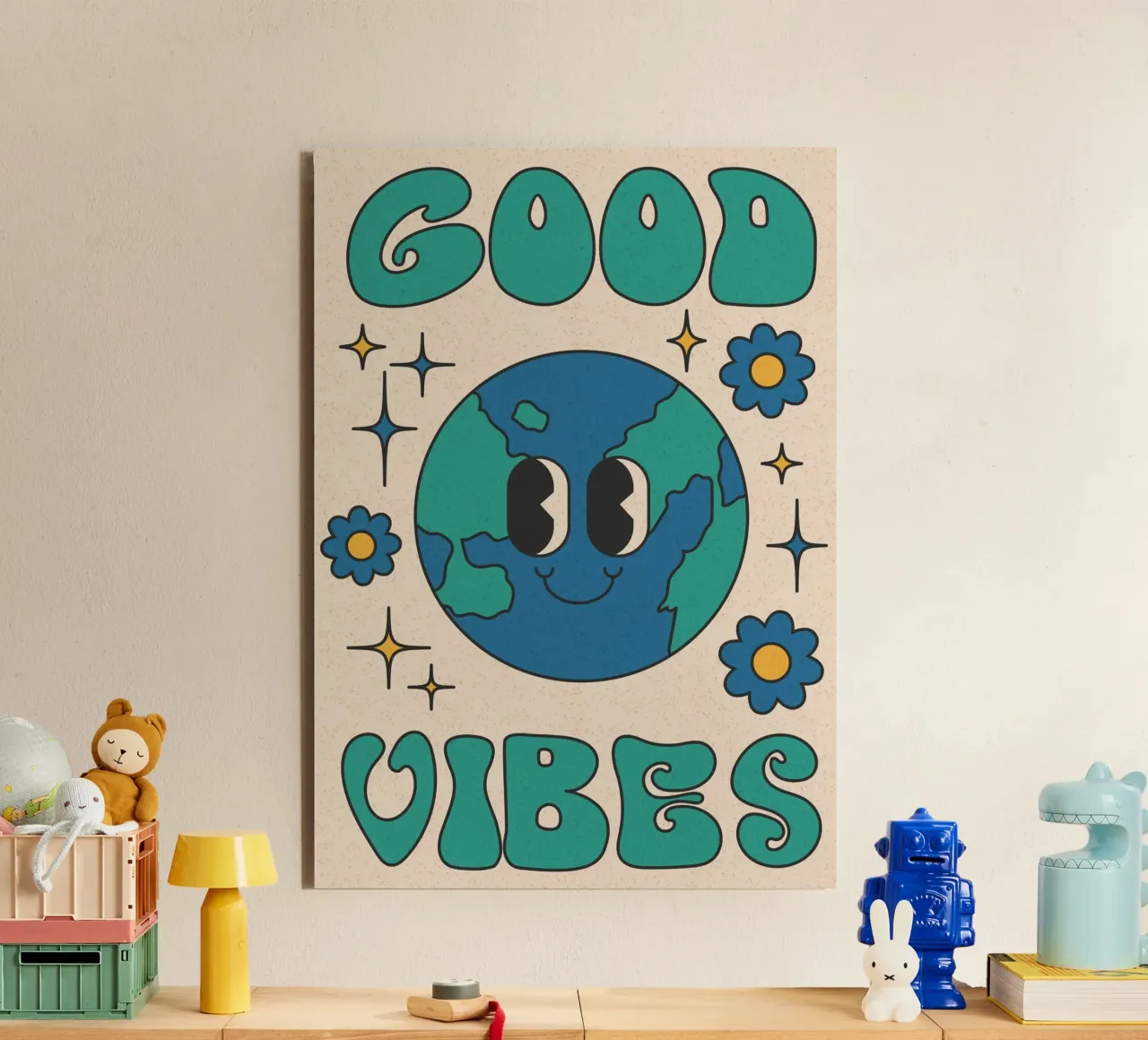 Groovy Good Vibes Aarde Dag Retro Kunstdruk aluminium-dibond van homdeco
