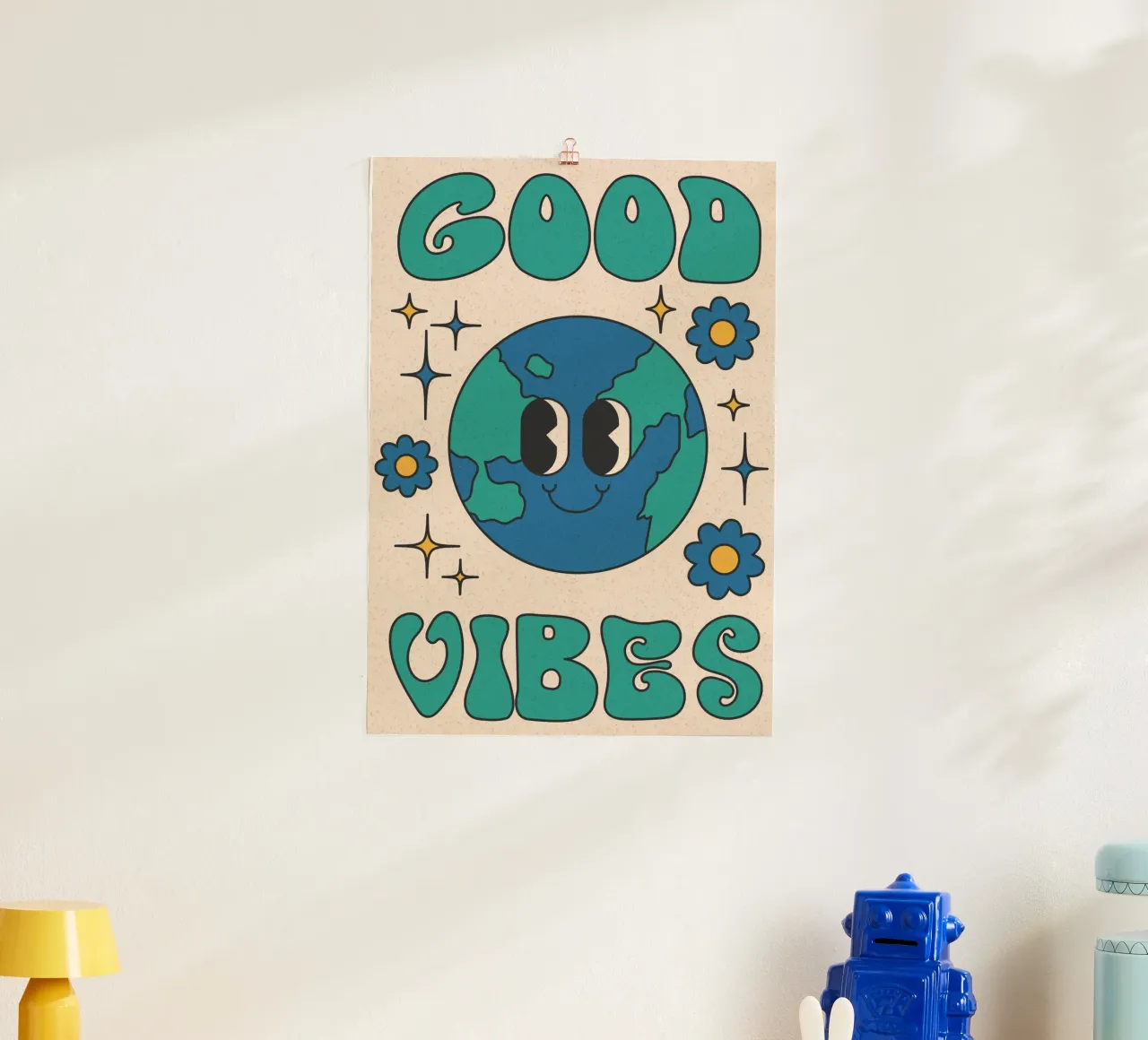 Groovy Good Vibes Aarde Dag Retro Kunstdruk hahnemühle van homdeco