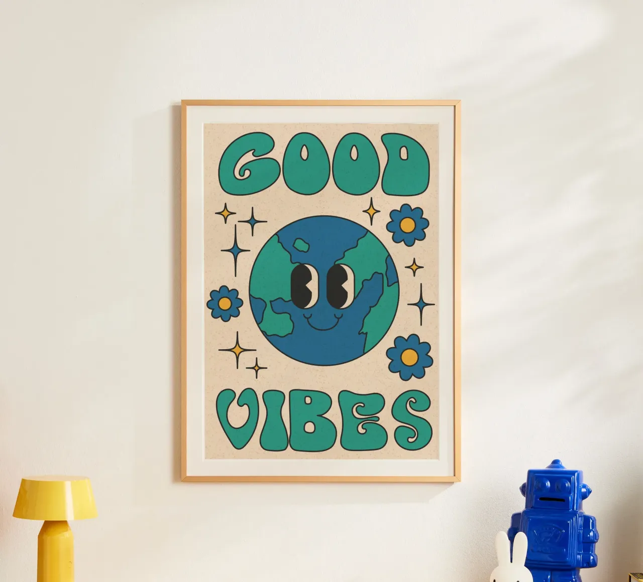 Groovy Good Vibes Aarde Dag Retro Kunstdruk hahnemühle van homdeco