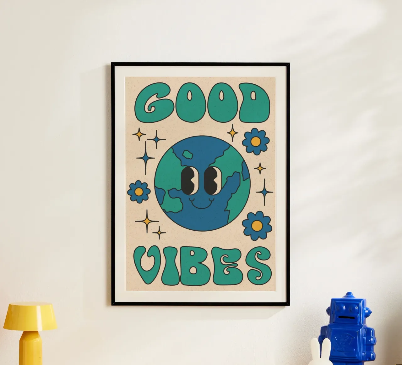 Groovy Good Vibes Aarde Dag Retro Kunstdruk hahnemühle van homdeco