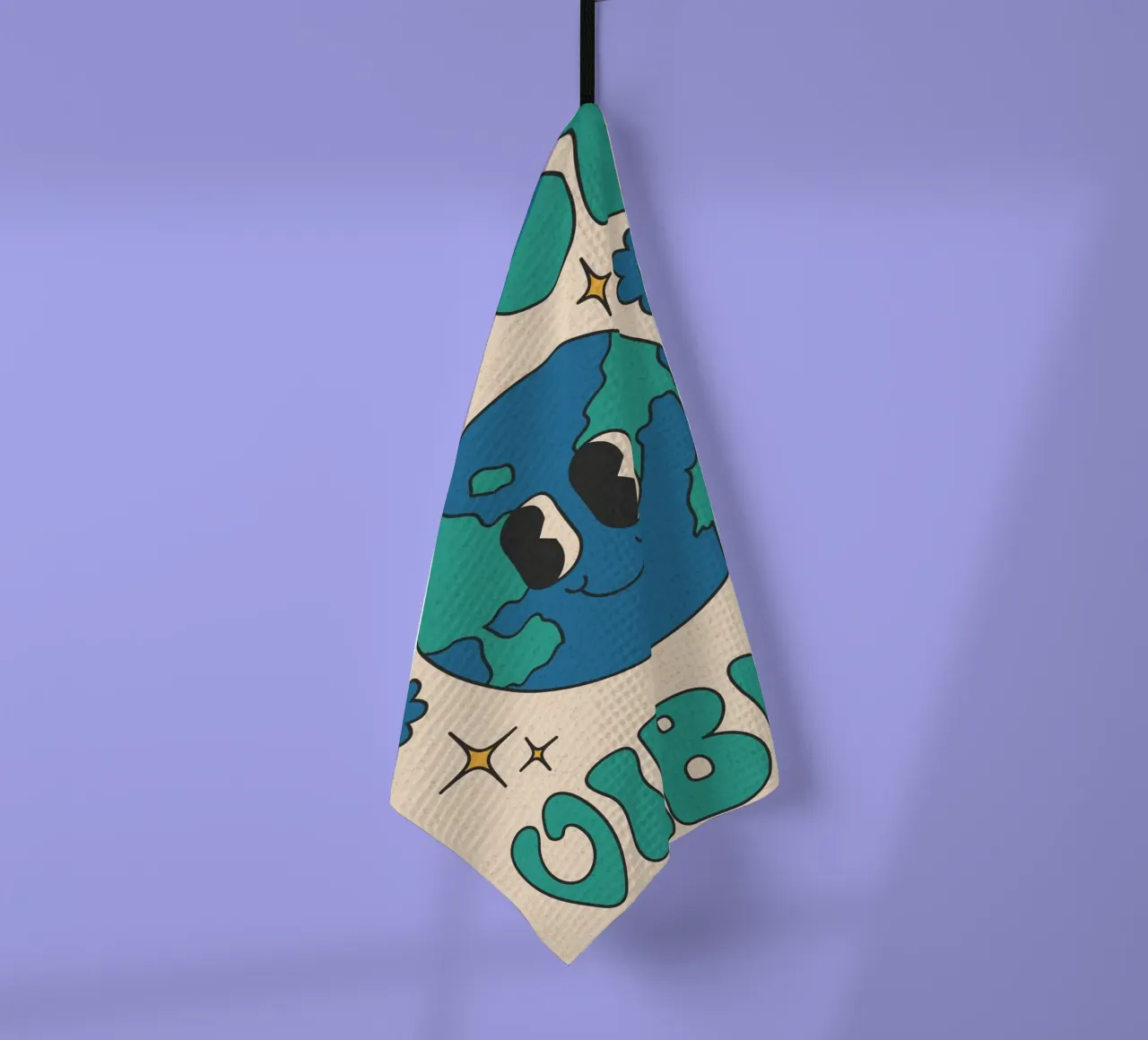 Groovy Good Vibes Aarde Dag Retro Kunstdruk theedoek van homdeco