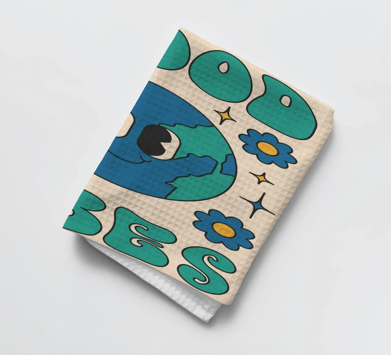 Groovy Good Vibes Aarde Dag Retro Kunstdruk theedoek van homdeco