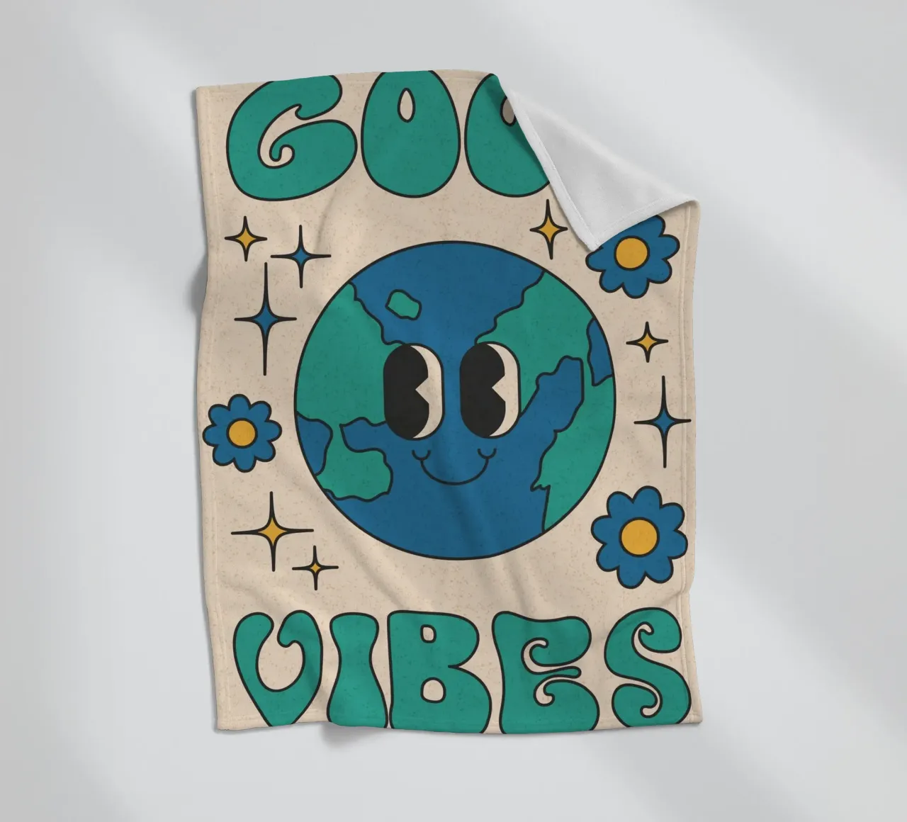 Groovy Good Vibes Earth Day Retro Kunstdruck Fleecedecke von homdeco