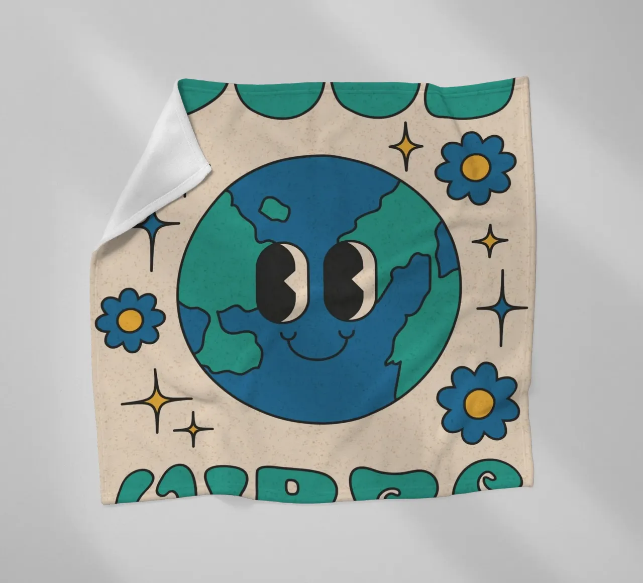 Groovy Good Vibes Aarde Dag Retro Kunstdruk fleecedeken van homdeco